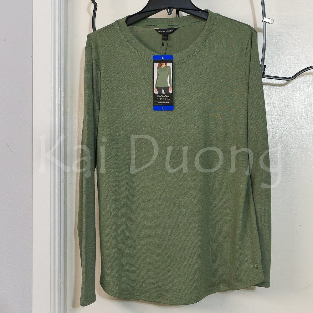 Banana‎ Republic Ladies' Long Sleeve Crewneck Top L GREEN